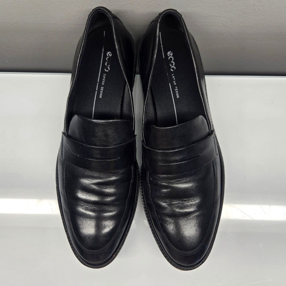 ECCO Modtray Penny Loafer EU 41 US 10 Black Leather Lug Sole Slip On Comfort - Picture 2 of 11